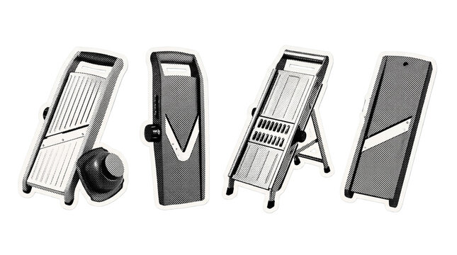 mandoline slicer retro halftone set , clean white border outline PNG