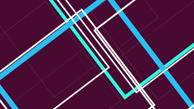 Electric cyan and blue frames weave with slender pale tracks across burgundy, producing an energetic abstract field suited to technology branding, music artwork, and advertising.