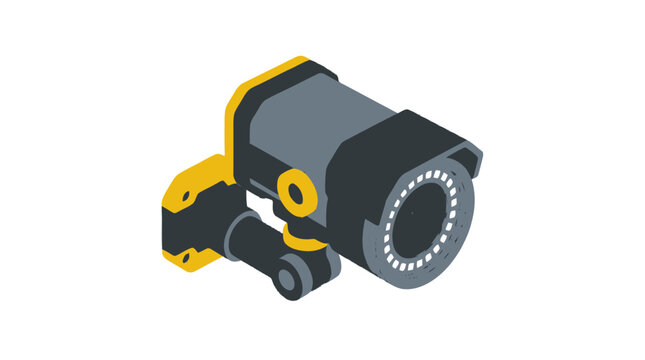 Isometric Security Camera with Yellow and Gray Design.