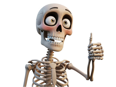 Funny cartoon skeleton character giving a thumbs up gesture