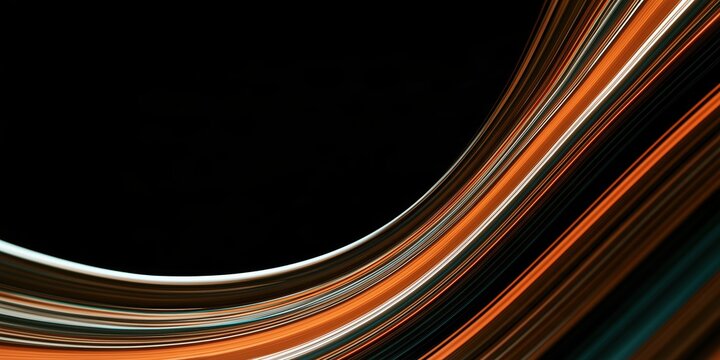 Abstract Flowing Orange and Teal Light Trails Curved on Dark Background for Futuristic Technology Data Motion and Speed Concept