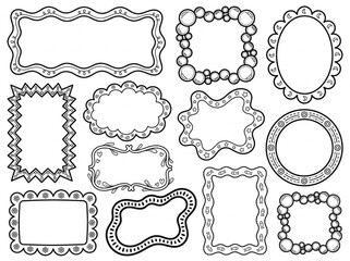 Fototapeta premium Decorative hand drawn vector frames collection with unique artistic border shapes