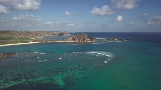 High Angle View of Tropical Island Coastline with Turquoise Ocean Waters