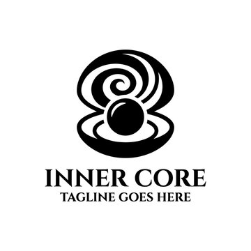 Abstract pearl and shell logo with swirling lines.