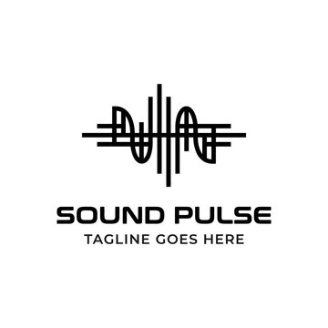 Abstract pulse wave frequency line logo for audio and music production.