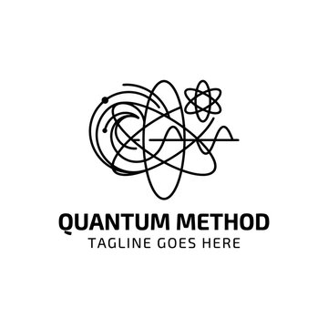 Abstract quantum method logo with orbital lines.