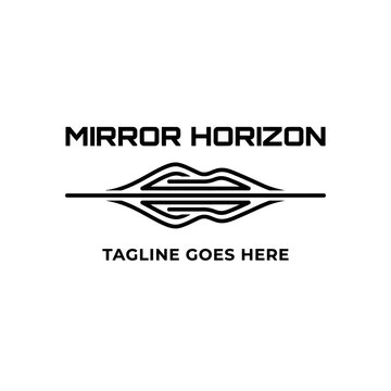 Abstract symmetrical horizon line logo with mirror reflection.