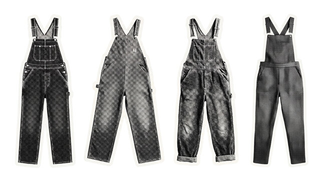 overalls retro halftone set , clean white border outline PNG