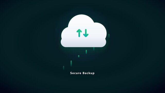 Cloud Backup Data Sync and Security Animation Loop with Glowing Data Flow 4K