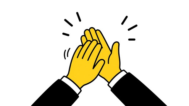 Minimalist, black-and-white characters with yellow two hands in a clapping gesture