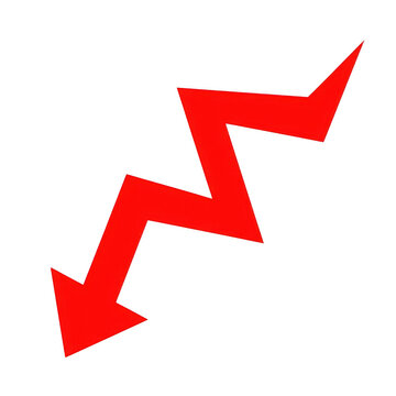 Red zigzag arrow pointing down showing decline or negative financial trend