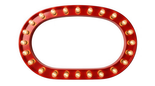 Red oval vintage marquee light sign frame isolated on transparent background