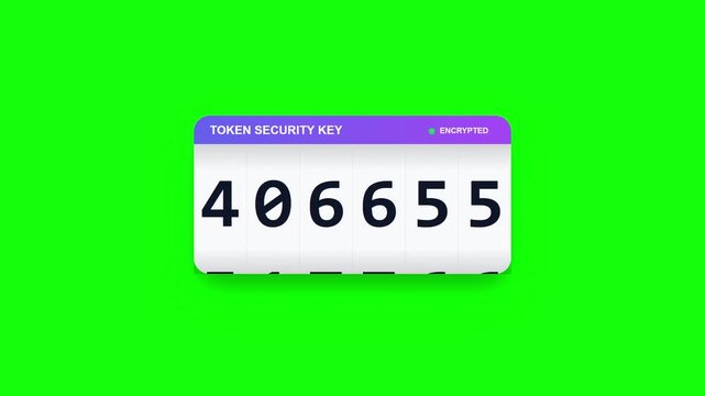 Random number generator displaying digital token security keys on green screen