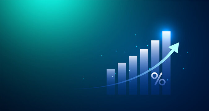 Financial business growth success graph chart with profit percentage arrow - Vector illustration