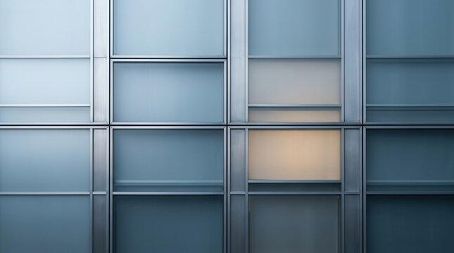 Modern architecture close up featuring a hi tech geometric steel structure and metal wall glass door in an office or industrial building.