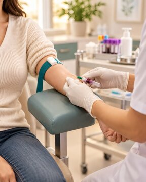 Woman Having Blood Sample Collected by Nurse During Routine Health Checkup