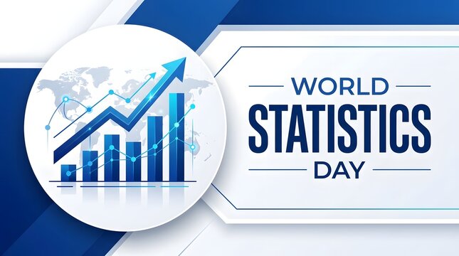 Professional blue graphic design celebrating world statistics day with growth chart and business data