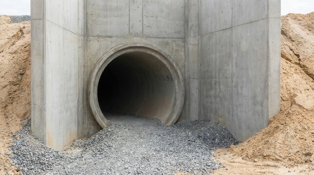 Concrete headwall for horizontal drainage pipe installed under street rainwater culvert