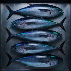 Obraz premium Fresh Mackerel Fish Displayed on Ice for Sale.