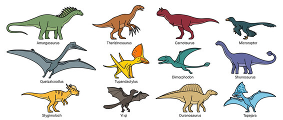 Collection of diverse cartoon dinosaurs and prehistoric creatures © BESIR