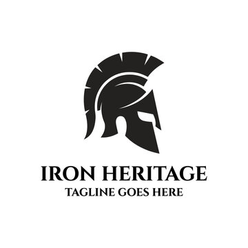 Black spartan helmet silhouette logo for heritage brand.