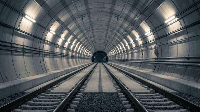 Dual rail tracks and emergency exits in an updated excavation tunnel