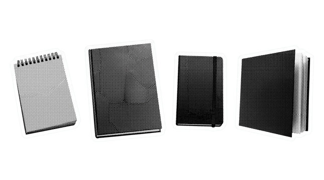 sketchbook retro halftone set , clean white border outline PNG