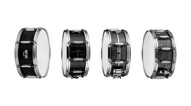 snare drum retro halftone set , clean white border outline PNG