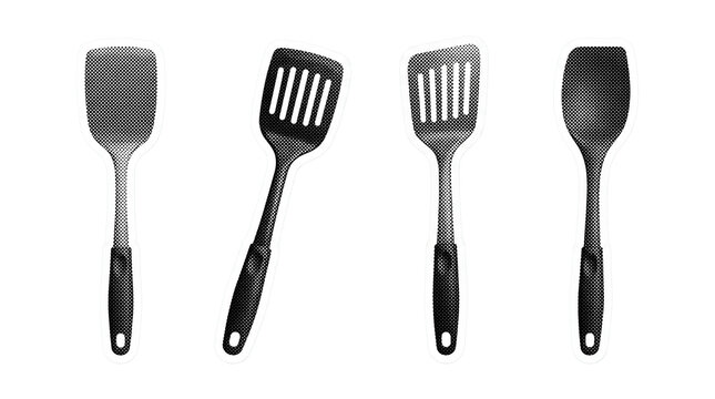 spatula retro halftone set , clean white border outline PNG
