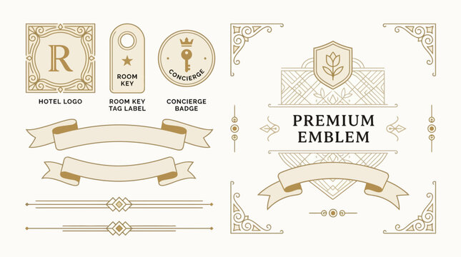 Vintage Hotel Emblem Collection: Logo, Key Tag, Badge, Banners, Ornaments