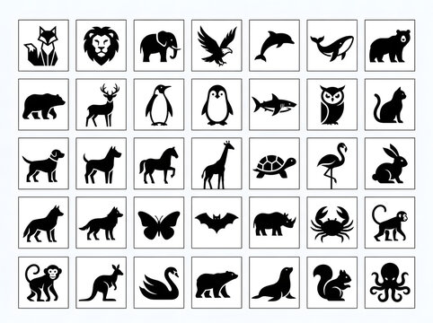 Set of black animal silhouettes icons collection for graphic design and web projects