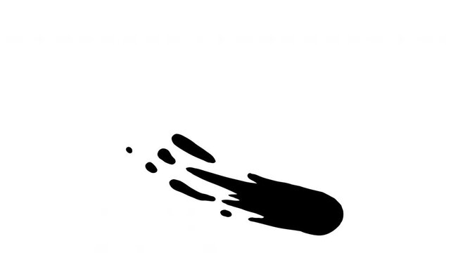 Abstract looping animation of a black ink blob dripping and splashing, isolated on a transparent background. Hand drawn liquid effect for transitions, overlays and creative design.