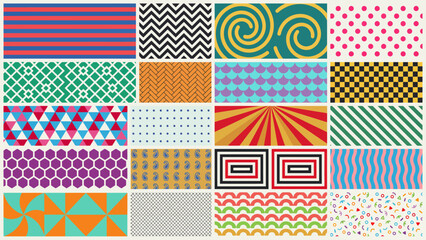 Obraz premium A collection of colorful geometric patterns displays a diverse range of vector designs illustration abstract design repeating shapes textures