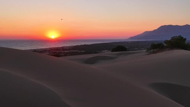 The enchanting view of the sunset over the sand dunes of Patara.