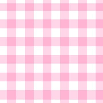 Seamless pink and white gingham pattern, classic checkered fabric texture background