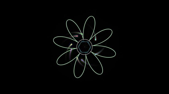 Minimalist glowing flower animation, white neon floral outline on black background, elegant motion graphics for title sequences
