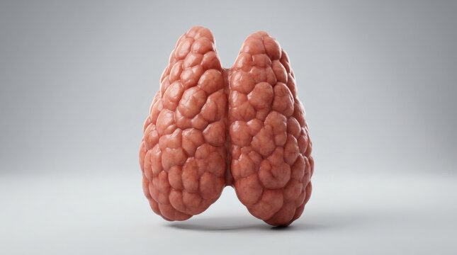 Realistic 3D render of human thymus gland organ on clean grey background