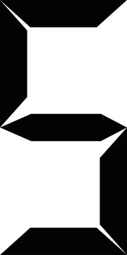 Black digital segment number 5 seven-segment display icon transparent PNG