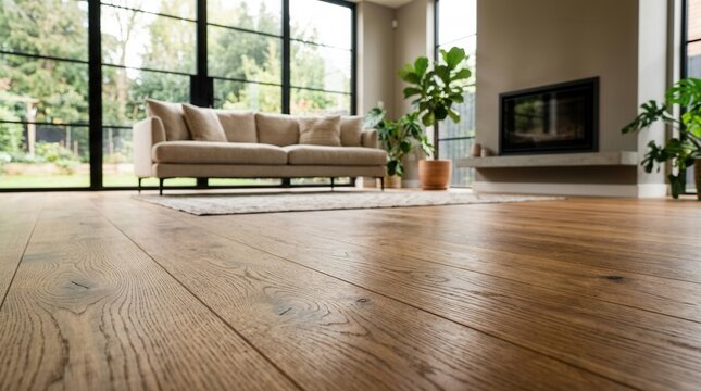 Contemporary design living room featuring stylish wood flooring, ideal for relaxation
