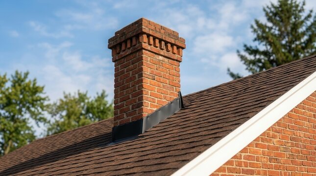 Enduring architectural beauty illustrated by a quaint brick chimney atop a framed house