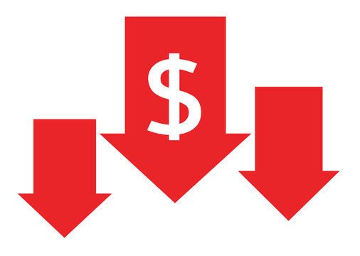 Red Downward Arrow with Dollar Sign