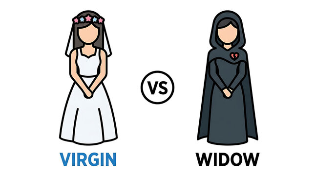 Virgin Bride Versus Widow Comparison Illustration.