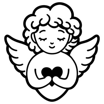 Beautiful Angel Illustration Holding Heart