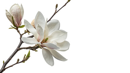Beautiful blooming branch of white magnolia flowers spring symbol isolated on transparent background © Hanna