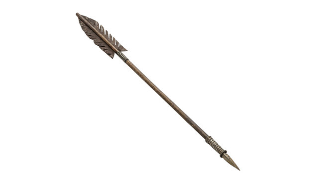 Ancient metallic bronze arrow weapon historic military asset isolated on transparent background