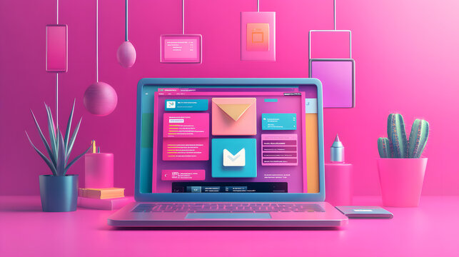 Laptop displaying a content management system for digital content creation and website management