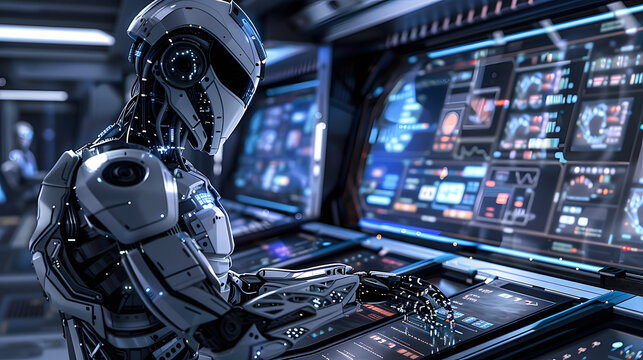 Futuristic cybernetic robot showcasing advanced artificial intelligence and digital innovation