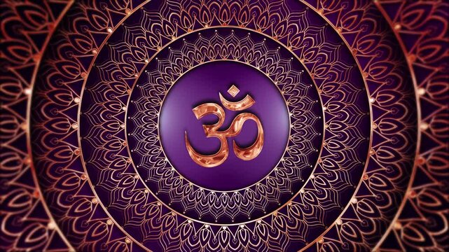 Sacred Aum Hindu Mandala with Purple Gold Spiritual Motion Graphics Loop 4K