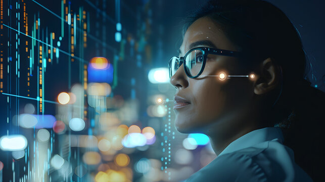 Technology analyst reviewing digital investment data and market trends for wise decisions.