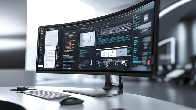 Website design in progress on a sleek curved monitor for modern digital development